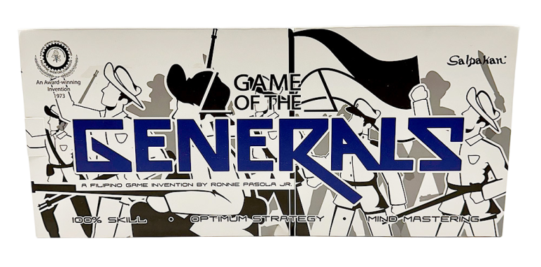 Game of the Generals board game box featuring soldiers and bold blue text on a white background.