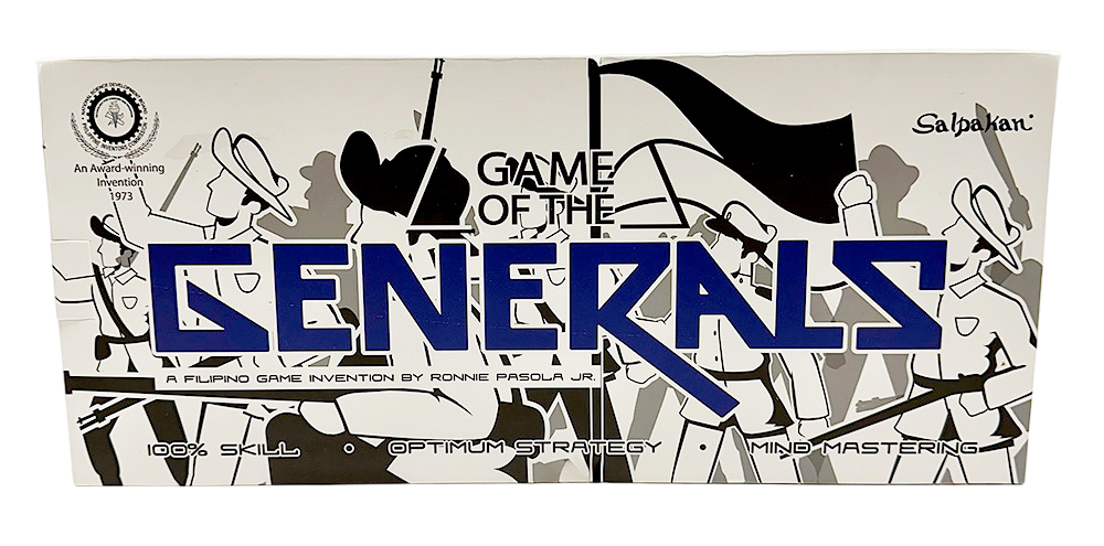 Game of the Generals board game box featuring soldiers and bold blue text on a white background.