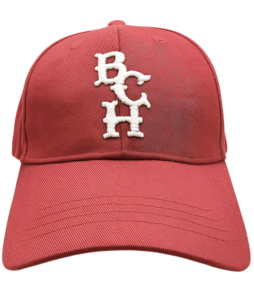 Red Bench Baseball Cap with white "BCH" embroidered on the front.