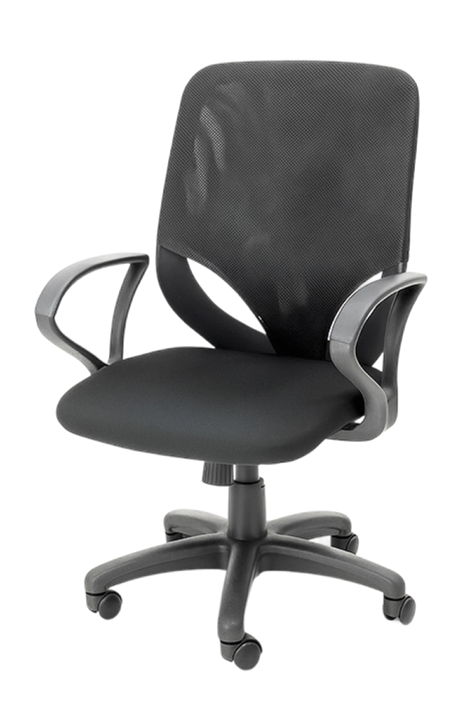 Ergonomic black office chair with armrests and wheels, included in the Home Office Starter Bundle.