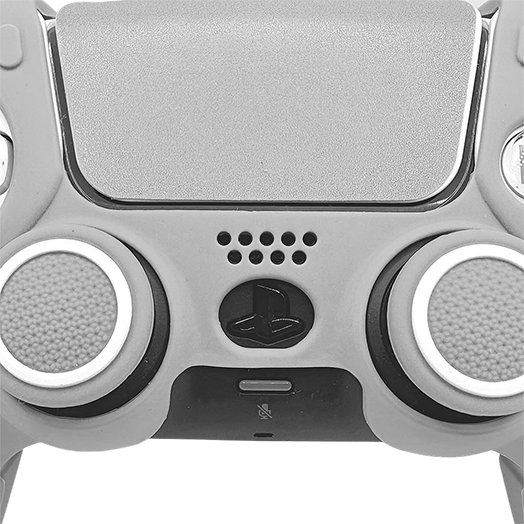 Close-up of a PlayStation 5 Controller emphasizing joystick grips, touchpad, and central button. Keyword 11.