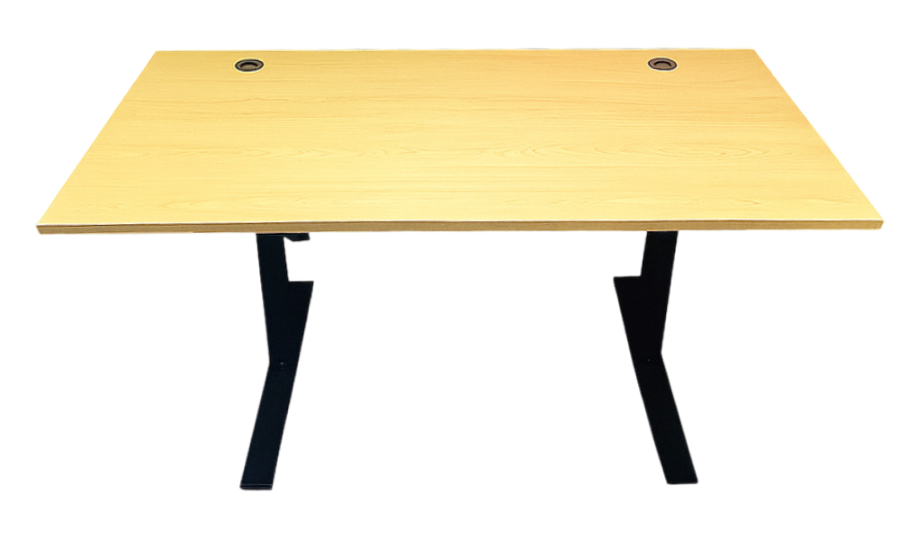 Rectangular wooden office desk with black metal legs, part of the Home Office Starter Bundle.