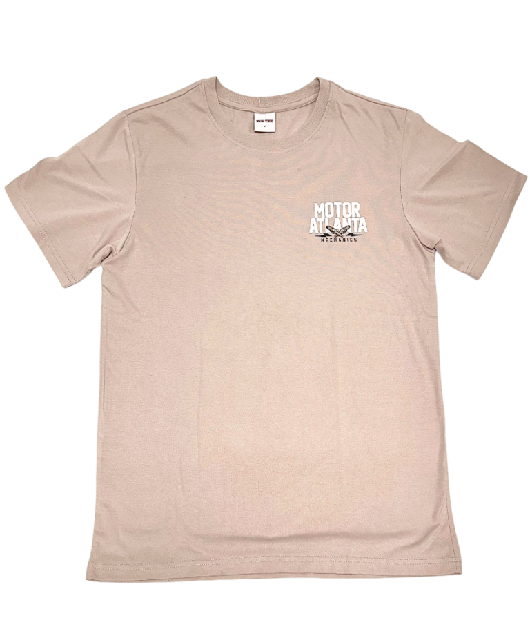 Beige FunTee Motor Atlanta Shirt with "Motor Atlanta" logo printed on the left chest.