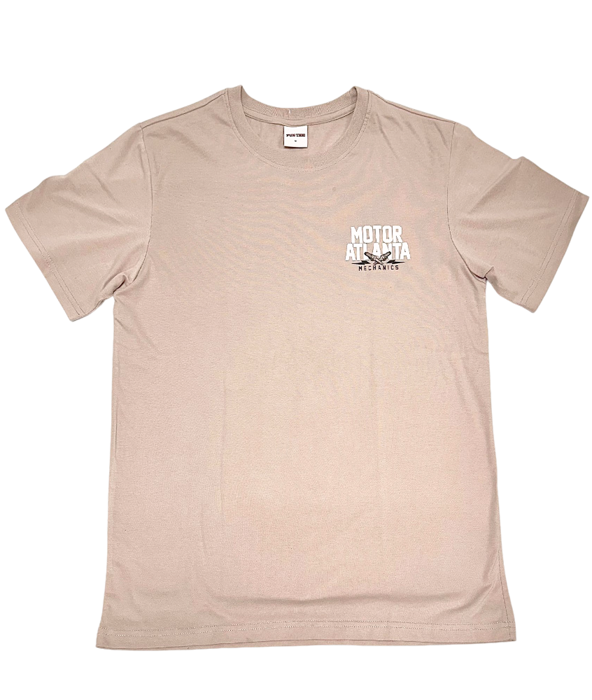 Beige FunTee Motor Atlanta Shirt with "Motor Atlanta" logo printed on the left chest.