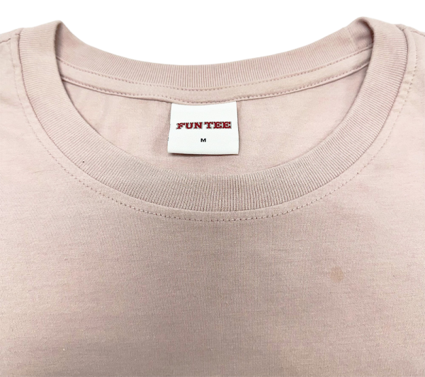 Close-up of FunTee Motor Atlanta Shirt collar and tag, showing shirt material and stitching detail.
