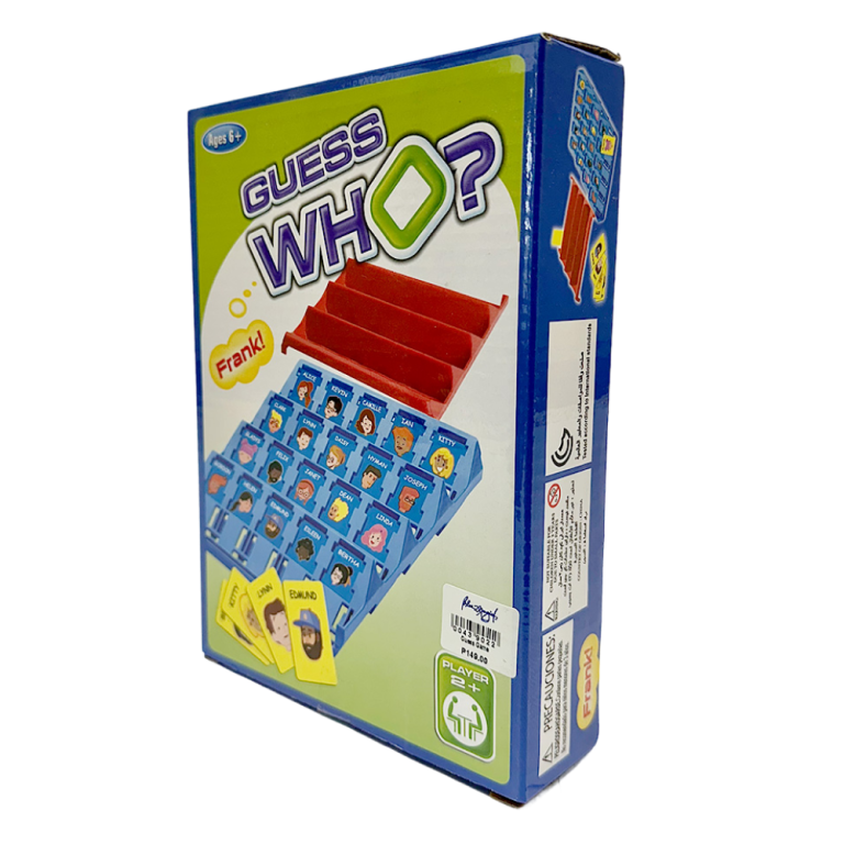 Guess Who? board game box featuring character cards and player boards on the front.