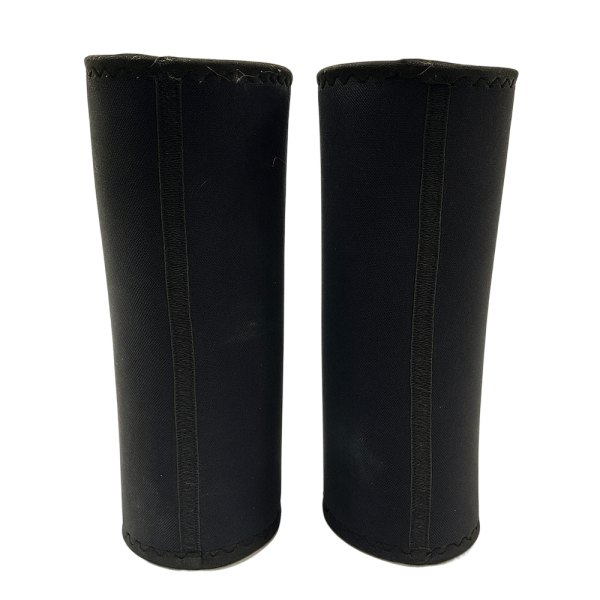 Pair of black One More Rep Fitness kneepads standing upright, showcasing front and stitching details.