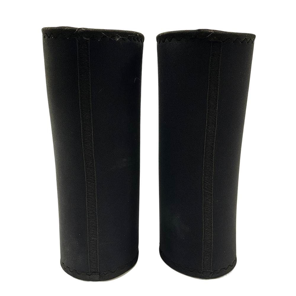 Pair of black One More Rep Fitness kneepads standing upright, showcasing front and stitching details.