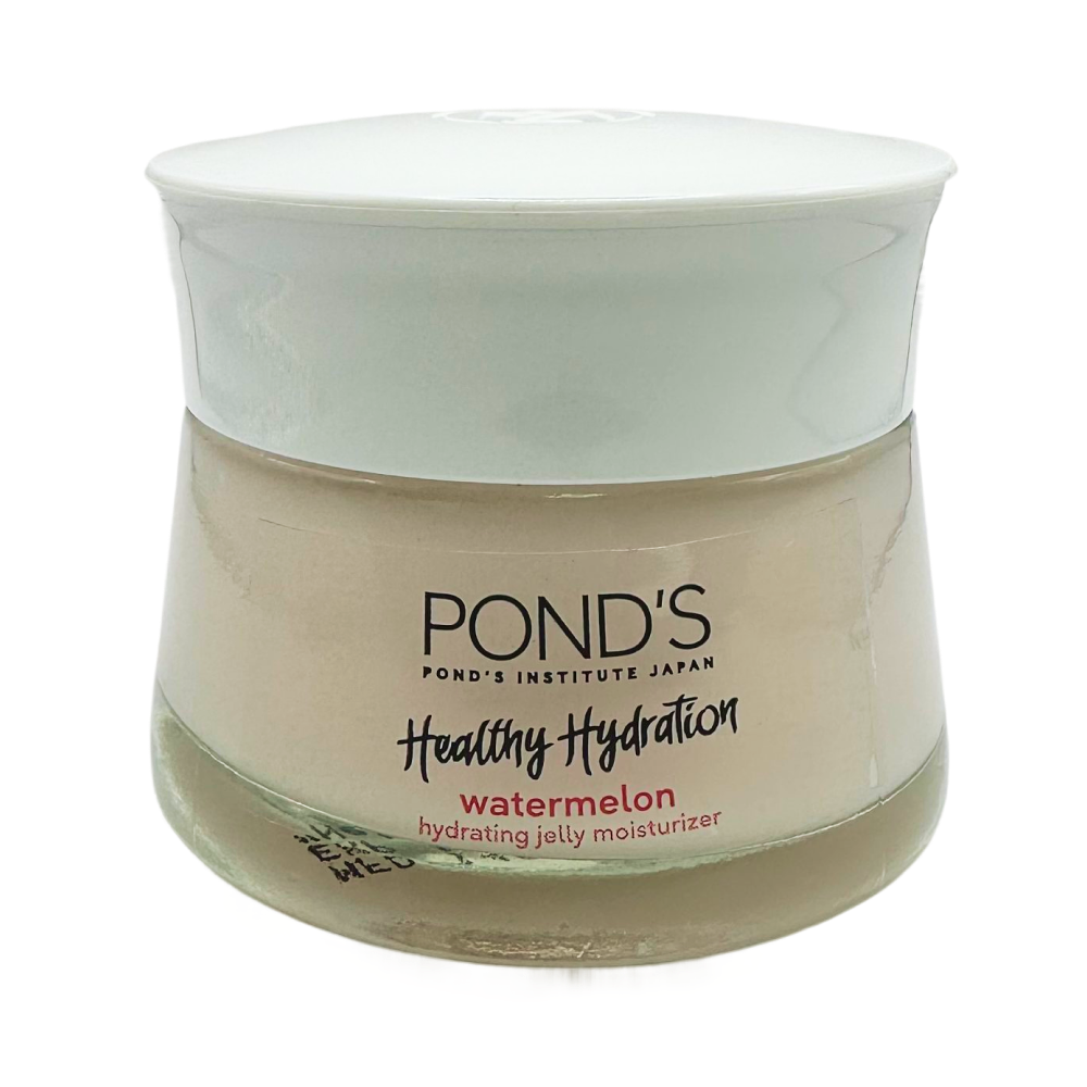 Face mask jar labeled "Pond's Healthy Hydration Watermelon" for daily skincare routine.