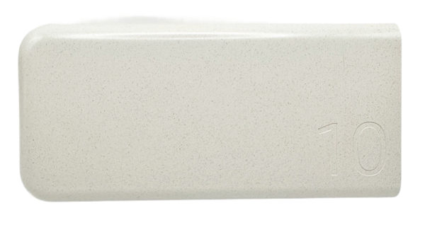 Side view of a white Samsung Battery Pack with the number "10" embossed on the surface.
