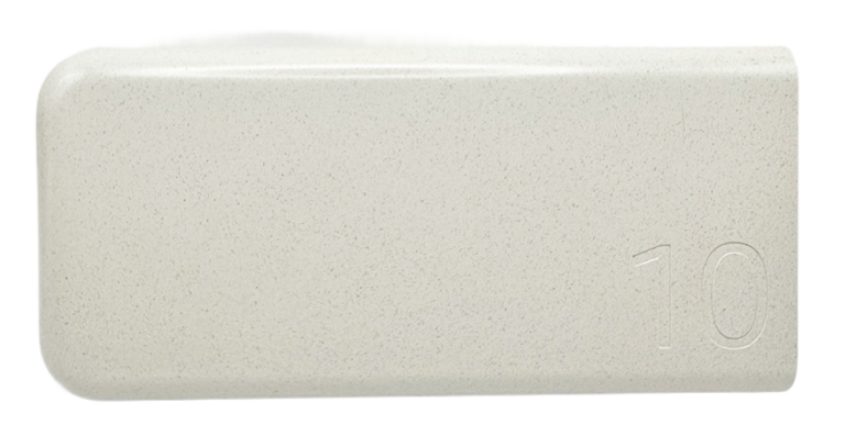 Side view of a white Samsung Battery Pack with the number "10" embossed on the surface.