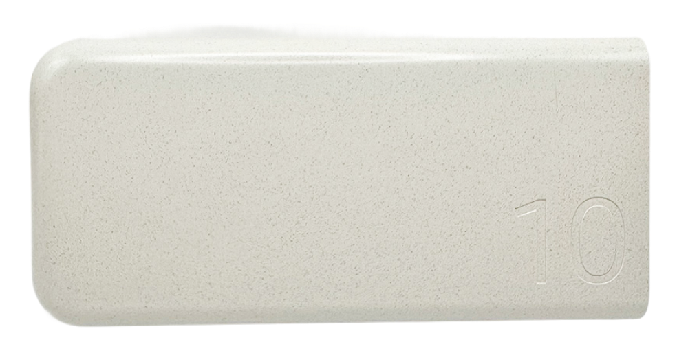 Side view of a white Samsung Battery Pack with the number "10" embossed on the surface.