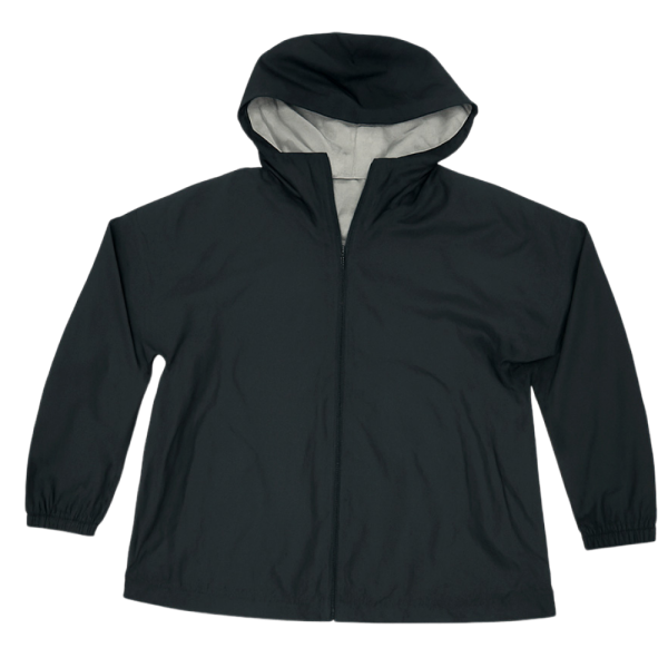 Black Uniqlo Reversible Parka with hood, front zipper, and light inner lining displayed on a white background.