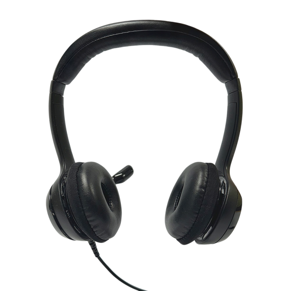 Logitech H390 headset with mic, wired USB headphones featuring padded ear cushions and adjustable headband.