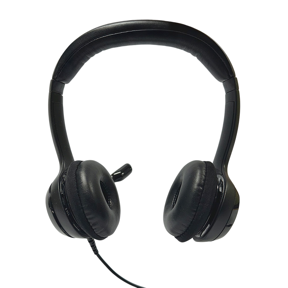Logitech H390 headset with mic, wired USB headphones featuring padded ear cushions and adjustable headband.