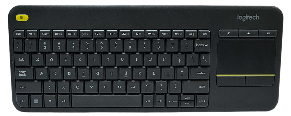 Logitech K400 Wireless Keyboard with built-in touchpad, shown from above on a white background.