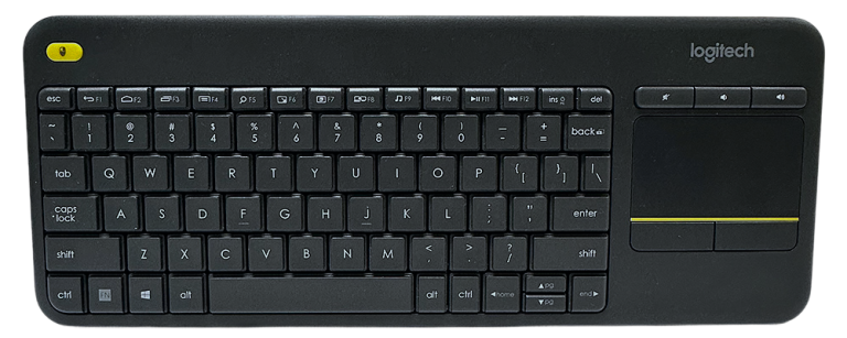 Logitech K400 Wireless Keyboard with built-in touchpad, shown from above on a white background.