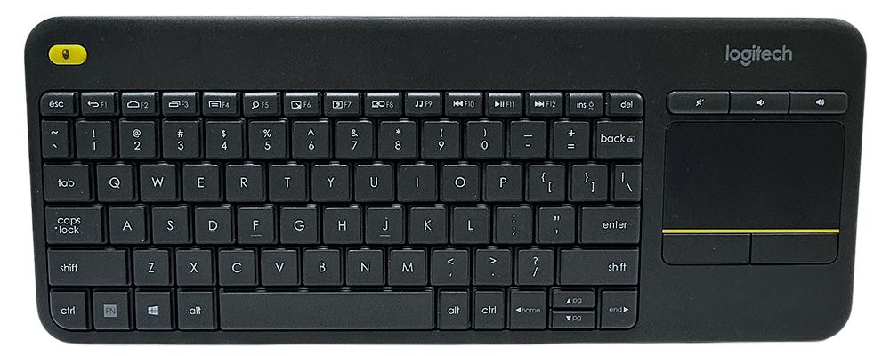 Logitech K400 Wireless Keyboard with built-in touchpad, shown from above on a white background.