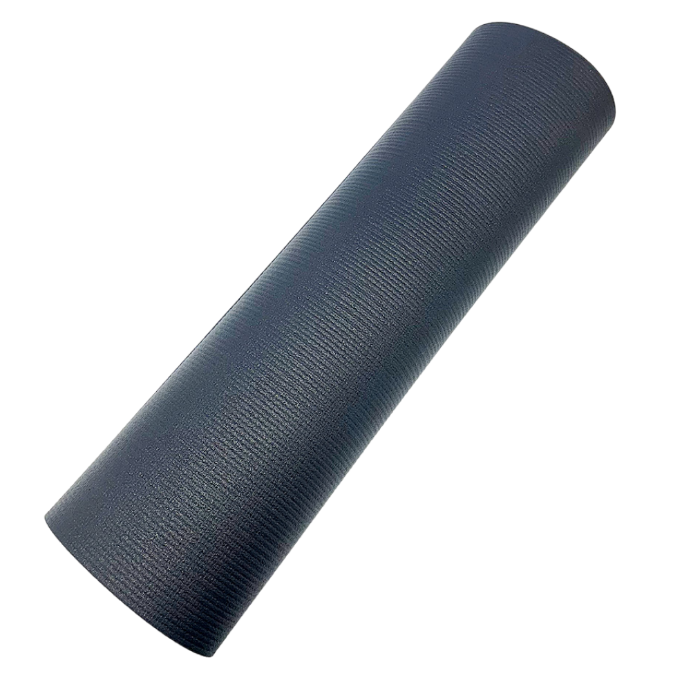 Rolled Manduka PROlite Yoga Mat in dark gray with a textured, non-slip surface.