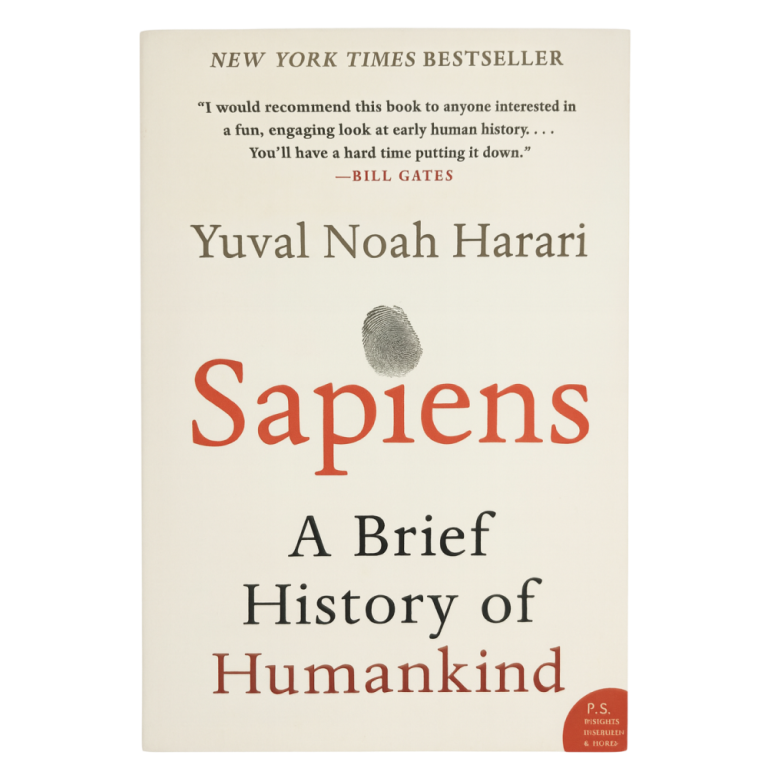Cover of the book "Sapiens: A Brief History of Humankind" by Yuval Noah Harari.