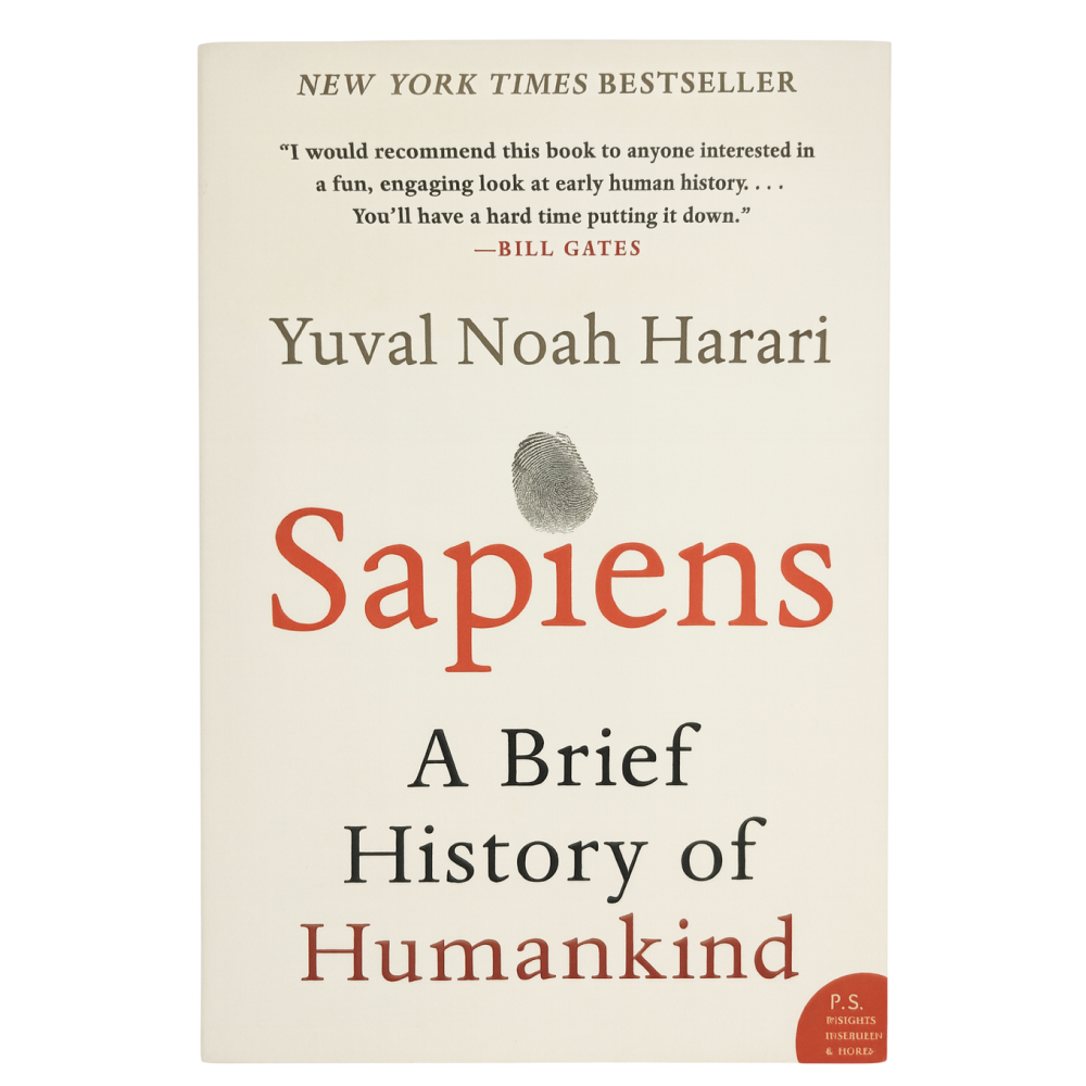 Cover of the book "Sapiens: A Brief History of Humankind" by Yuval Noah Harari.