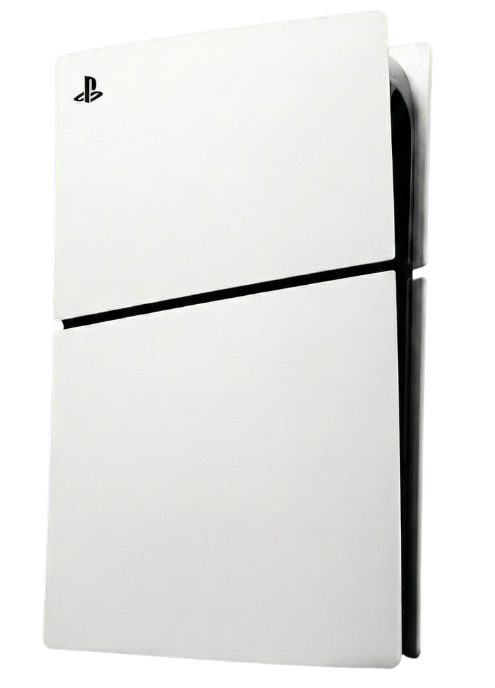 PlayStation 5 Slim console in white, featuring sleek design with keyword 6, showcased on product page.